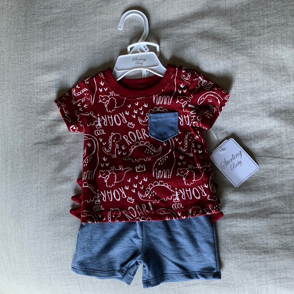 NWT Sterling Baby 6M dinosaur tee & shorts set